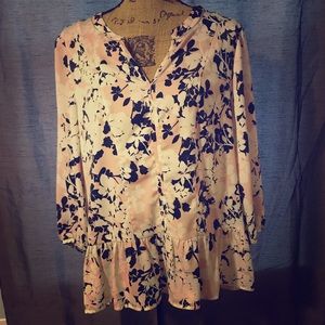 3/4 Sleeve, Pink, White & Blue Blouse